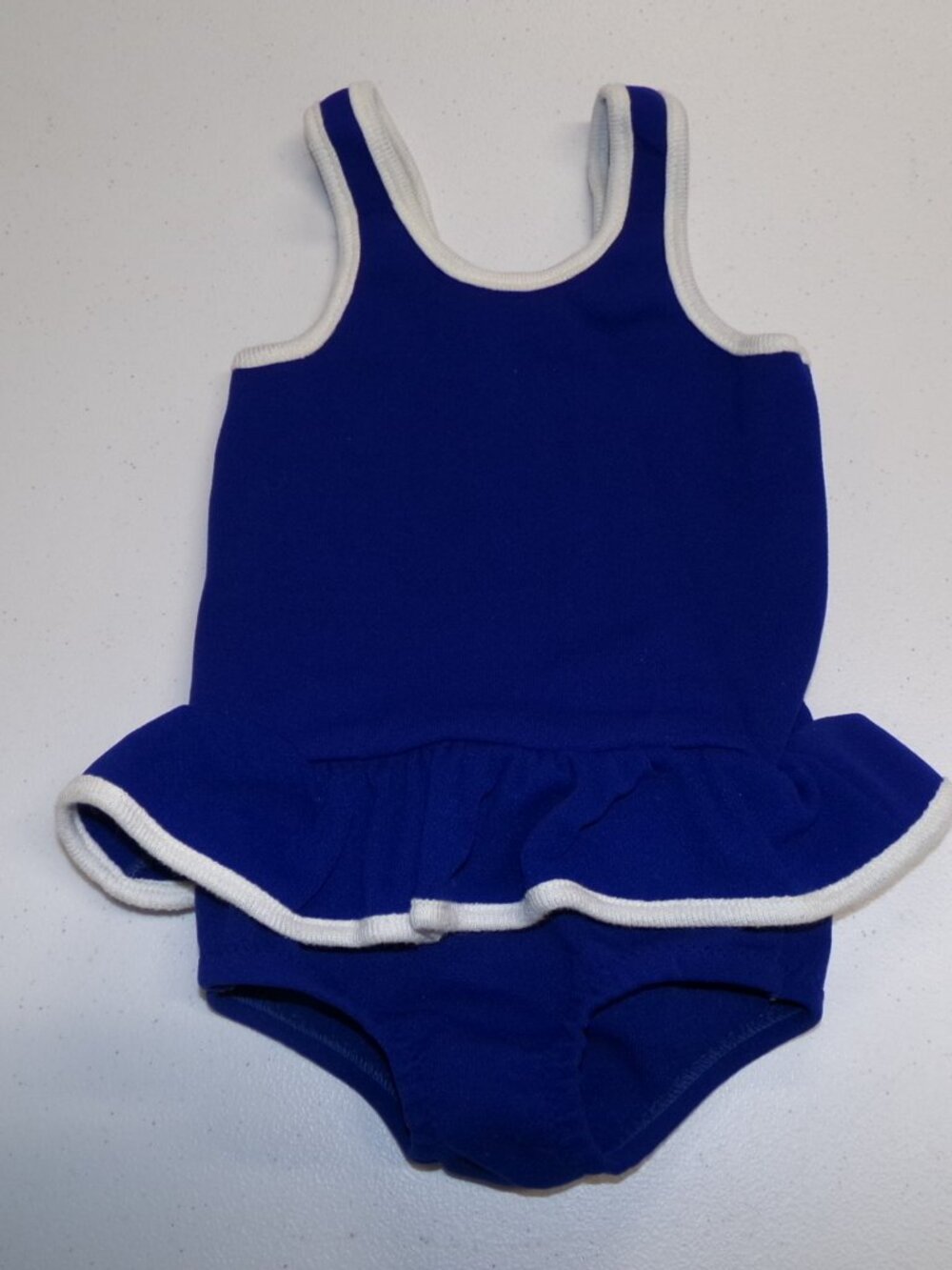 Vtg 70-80s Carters Baby Toddler Girls Blue Ruffle Nylon Swim Bathing Suit sz 2T